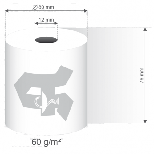 Kassenrollen 100% Recycling Papier, weiß mit Apotheken "A" 76 mm