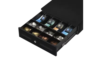 KA17 WNI 34 cm – Graue Kassenschublade für Apotheken & POS-Systeme inkl. Anschlusskabel für Epson Kassendrucker – Schwarz