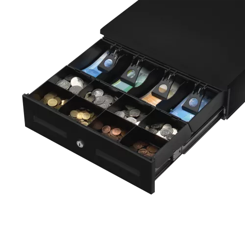 KA17 WNI 34 cm – Graue Kassenschublade für Apotheken & POS-Systeme inkl. Anschlusskabel für Epson Kassendrucker – Schwarz